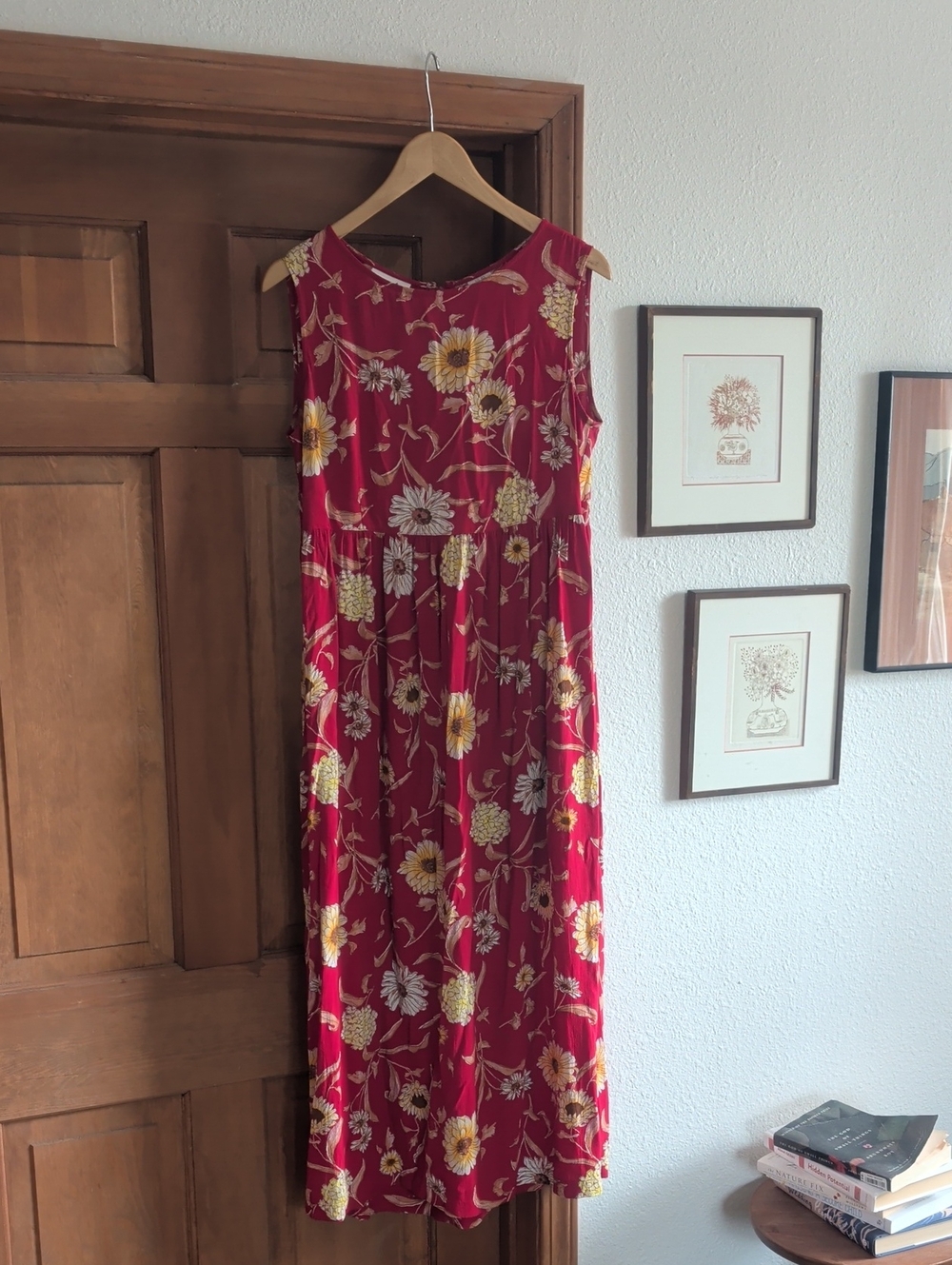 Vintage Liz Claiborne Red Floral Maxi Dress with Yellow & White Blooms